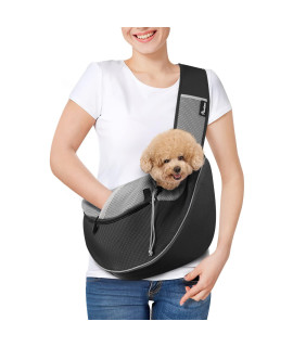Pawaboo Dog Sling Carrier, Dog Papoose with Zipper Touch Pocket, Hand Free Breathable Mesh Puppy Carrier, Crossbody Satchel Dog Purse with Adjustable Strap for Outdoor Travel, Black, Medium