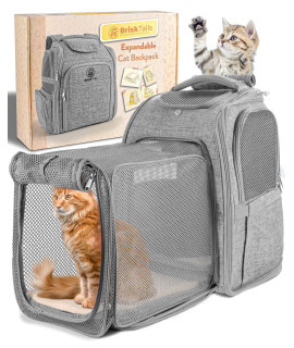 BriskTails Expandable Cat Backpack Carrier - Breathable BT-01 Cat Carrier Backpacks for Comfy Long Walks - from Kitty to Medium-Size cat up to 15lbs