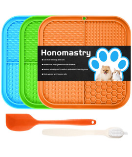 Licking Mat Slow Feeder for Dogs, Premium Lick Pad with Suction Cups for Dog Anxiety Relief, Slow Feeder Dog Bowls, Bathing, Grooming and Training, 3 Pack (Green, Blue and Orange)