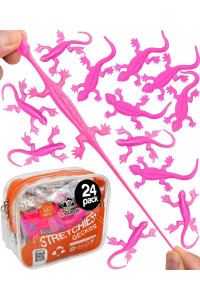UpBrands 24 Pack Pink Super Stretchy Lizard Toys - Delightful Party Favors, Rubber Lizards for Kids, Reptile & Newt Toy Learning Through Play Prizes, Stress-Relief & Pink Celebrations