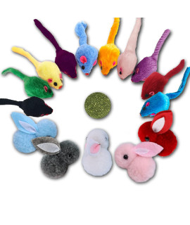 KAYUSITER Furry Cat Toys Mice Rattle Interactive Mouse Toy for Indoor Cats Catnip Ball Pet Play Fur Ball Rabbit Assorted Color
