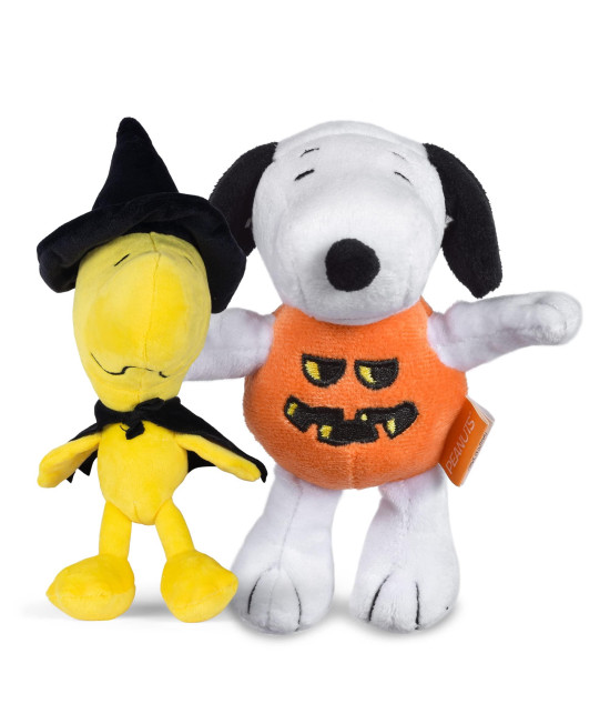 Peanuts for Pets 6 Inch 2 Pack Halloween Dog Toys Snoopy Pumpkin and Woodstock Witch Figure Dog Toys Plush Squeaky Dog Chew Toys Officially Licensed by Peanuts