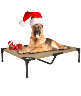 FIOCCO Elevated Dog Bed - Dog Cot with Chew Proof Mesh for Large Dogs, Waterproof Washable Raised Dog Bed, Portable Dog Bed for Outdoor Use, Dog Cots Beds, Khaki
