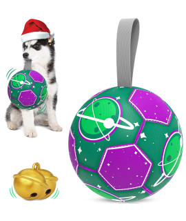 Dog Toys Soccer Ball with Jingle Bell Inside & Nylon Strap, Interactive Dog Toys, Puppy Birthday, Dog Water Toys, Durable Fetch Ball Dog Toys for Puppy Small Medium Breed (6 inch)