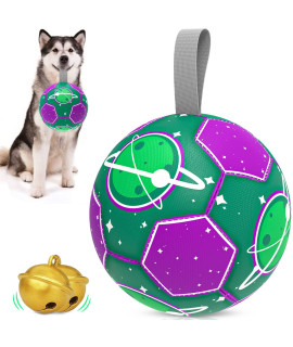 Dog Toys Soccer Ball with Jingle Bell Inside & Nylon Strap, Interactive Dog Toys Puppy Birthday Dog Water Toys Durable Fetch Ball Dog Toys for Medium Large Breed (7 inch)