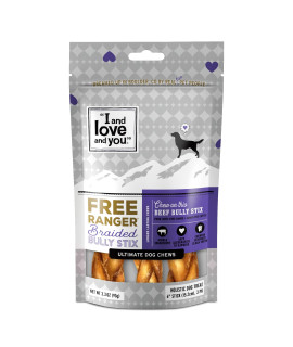 I AND LOVE AND YOU Free Ranger Braided Bully Stix, Grain Free, Low Odor, 100% Beef Pizzle Dog Chews, Rawhide Free