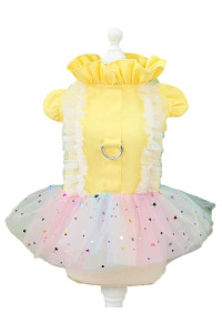 MaruPet Fashion Sweet Puppy Dog Lace Princess Skirt Pet Dog Lace Cake Camisole Tutu Dress Yellow L