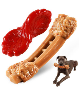 2 Pack Indestructible Dog Chew Toys for Aggressive Chewers, Real Beef Flavor Durable Dog Teething Chew Toys Bones for Large/Medium/Small Puppies (Bacon)