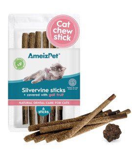 AmeizPet Silvervine Sticks for cats, chew Sticks covered with gall Fruit Dust - Natural Matatabi cat Dental care, catnip cat Teeth cleaning Dental Sticks, 6 Pcs
