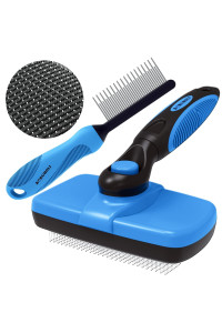 BORUHOLI Self-Cleaning Slicker Dog/Cat Brush and Comb Kit,Pet brush with plastic tips will not harm the skin.Shedding and dematting comb for Grooming long/short hair and large/small dogs and cats.