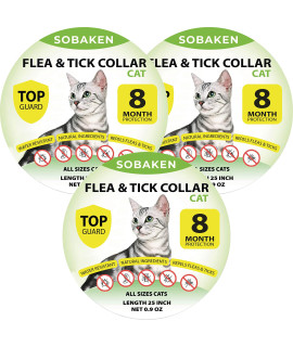 Flea Collar for Cats, Flea and Tick Prevention for Cats, Natural Cat Flea Collar, One Size Fits All, 13 inch 8 Month Protection - 3 Pack