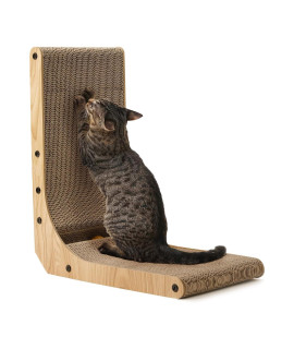 FUKUMARU Cat Scratcher, 18.7 Inch L Shape Cat Scratch Pad Wall Mounted, Cat Scratching Cardboard with Ball Toy for Indoor Cats, Medium Size