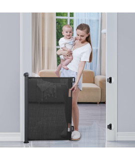 Punch-Free Retractable Baby Gates, BabyBond 33 * 55 inches Extra Wide Baby Gate for Stairs Suitable for Kids or Pets Indoor and Outdoor Dog Gates for Doorways, Stairs, Hallways, Black