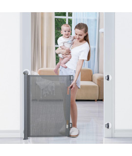 Punch-Free Retractable Baby Gates, BabyBond 33 * 71 inches Extra Wide Baby Gate for Stairs Suitable for Kids or Pets Indoor and Outdoor Dog Gates for Doorways, Stairs, Hallways, Grey