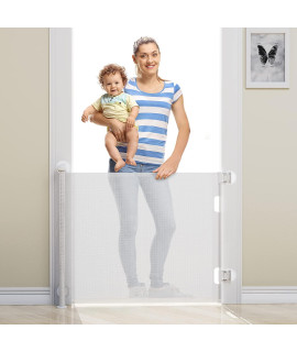 Punch-Free Retractable Baby Gates, BabyBond 33 * 71 inches Extra Wide Baby Gate for Stairs Suitable for Kids or Pets Indoor and Outdoor Dog Gates for Doorways, Stairs, Hallways, White