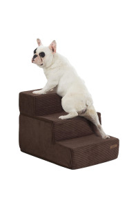 Lesure Dog Stairs for Small Dogs - Pet Stairs for Beds and Couch, Folding Pet Steps with CertiPUR-US Certified Foam for Cat and Doggy, Non-Slip Bottom Dog Steps, Brown, 3 Steps
