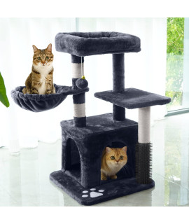 NEGTTE Cat Tree,Small Cat Tower with Scratching Post,Cat Condo with Perch,Hammock (31in, Dark Grey)