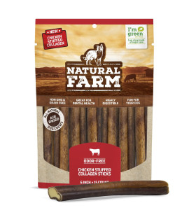 Natural Farm Chicken Stuffed Collagen Chews for Dogs with Real Chicken (6 Inch, 15-Pack), Rawhide-Free Collagen Sticks, Odor-Free Natural Dog Chews, Long Lasting, for Small, Medium, Large Dogs