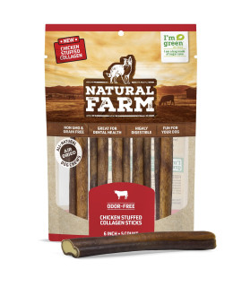 Natural Farm Chicken Stuffed Collagen Sticks with Real Chicken for Dogs (6 Inch, 5-Pack), Rawhide-Free Collagen Sticks, Odor-Free Natural Dog Chews, Long Lasting, for Small, Medium and Large Dogs