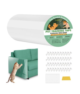 Lewondr Anti Scratch cat Furniture Protector, 118 x 118 clear couch Protector for cats, Single Side cat Scratching Deterrent Training Tape with 40 Pins + 40 Nano Tapes for Sofa, couch, carpet, Door