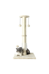 PEEKAB 32 Tall Cat Scratching Post Sisal Rope Scratch Posts with Hanging Ball and Self-Massage Brush Vertical Scratcher for Indoor Cats and Kittens(Beige 32inches)