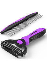 Dog Grooming Brush and Metal Comb, Undercoat Rake for Dogs Grooming Supplies Dematting Deshedding Brush for Shedding, Cat Brush Deshedder Brush Dogs Shedding Tool for Long matted Haired Pets, Purple
