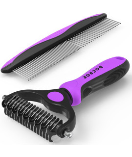 Dog Grooming Brush and Metal Comb, Undercoat Rake for Dogs Grooming Supplies Dematting Deshedding Brush for Shedding, Cat Brush Deshedder Brush Dogs Shedding Tool for Long matted Haired Pets, Purple