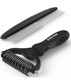 Dog Grooming Brush and Metal Comb, Undercoat Rake for Dogs Grooming Supplies Dematting Deshedding Brush for Shedding, Cat Brush Deshedder Brush Dogs Shedding Tool for Long matted Haired Pets, Black
