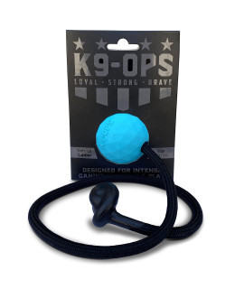 K9 Ops Dog Ball on a Rope Moki Tug Toy - Solid Rubber Fetch Training Reward - Large Dogs Durable Indestructible Chewers Pitbull Dobermann Rottweiler Shepherd (Lagoon Blue - Black Rope)