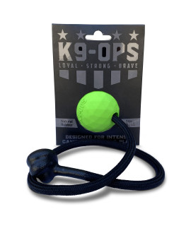 K9 Ops Dog Ball on a Rope Moki Tug Toy - Solid Rubber Fetch Training Reward - Large Dogs Durable Indestructible Chewers Pitbull Dobermann Rottweiler Shepherd (Envy Green - Black Rope)