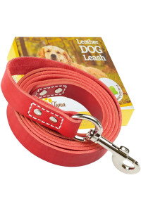 Heavy Duty Leather Dog Leash 6ft - Strong and Soft Leather Leash for Large and Medium Dogs - Dog Training Lead (Red, L - 6 ft x 3/4 inch)