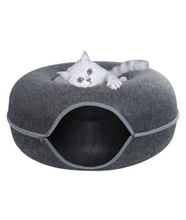 Cat Tunnel Bed, Four Seasons Available Cat Nest, Detachable Round Felt Cat Tube Play Toy with Peek Hole, Washable Interior Cat Play Tunnel for About 17 lbs Small Pets Rabbits, Kittens, Puppy