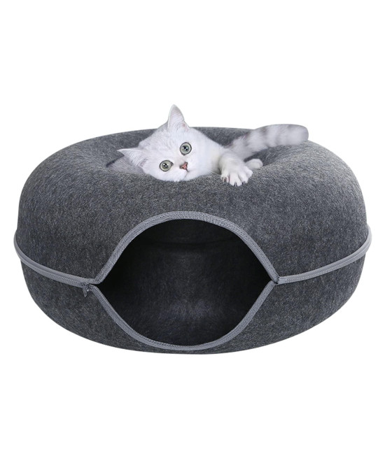 Cat Tunnel Bed, Four Seasons Available Cat Nest, Detachable Round Felt Cat Tube Play Toy with Peek Hole, Washable Interior Cat Play Tunnel for About 17 lbs Small Pets Rabbits, Kittens, Puppy