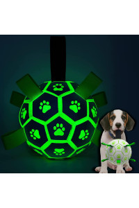 QDAN Glow in The Dark Dog Toys Soccer Ball with Straps, Outdoor Interactive Dog Toys Puppy Birthday Gifts, Dog Tug Water Toy, Light Up Dog Balls for Small & Medium Dogs(6 Inch Size 2)