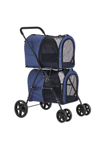 VIAGDO Dog Strollers for Small Medium Dogs, Double Cat Strollers for 2 Cats, 4-in-1 Small Doggy Pet Stroller, 2 Detachable Carriers, 4 Lockable Wheels, Pet Travel Cart, Folding Trolley, Navy Blue