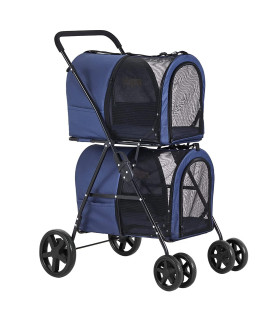 VIAGDO Dog Strollers for Small Medium Dogs, Double Cat Strollers for 2 Cats, 4-in-1 Small Doggy Pet Stroller, 2 Detachable Carriers, 4 Lockable Wheels, Pet Travel Cart, Folding Trolley, Navy Blue