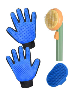 GJEASE Cat Grooming Glove Brush,Self-Cleaning Slicker Pet Brush for Short and Long Haired pats,Dog Bath Brush for Shedding and Grooming,Removes Loose Hair and Tangles,Promote Circulation