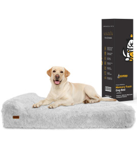 Jumbo Orthopedic Dog Bed - 7-inch Thick Memory Foam Pet Bed with Pillow with Removable Cover & Free Waterproof Liner - for Large Breed Dogs