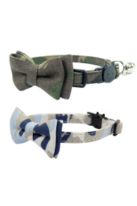 Cat Collar Breakaway with Bell and Bow Tie, Plaid Design Adjustable Safety Kitty Kitten Collars(6.8-10.8in) (Camouflage 2&3)