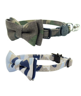 Cat Collar Breakaway with Bell and Bow Tie, Plaid Design Adjustable Safety Kitty Kitten Collars(6.8-10.8in) (Camouflage 2&3)