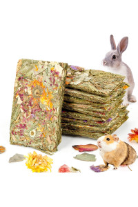 Abizoo Rabbit Natural Treats,10Pcs Timothy Hay Toys Chips Bunny chew Toys with Herbal Flowers Guinea Pig Treats for Hamster Chinchillas Gerbils Rats Small Animals Teeth Care Crisp Snacks