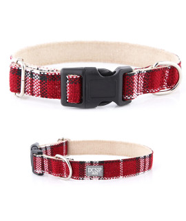 DCSP Pets Dog Collar - Heavy-Duty Dog Collar for Small Dogs, Medium and Large - Eco-Friendly Natural Fabric - Durable and Skin-Friendly - Soft Dog Collar for All Breeds (Extra Small, Red Plaid)