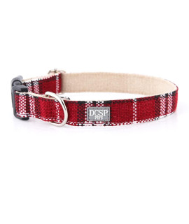 DCSP Pets Dog Collar - Heavy-Duty Dog Collar for Small Dogs, Medium and Large - Eco-Friendly Natural Fabric - Durable and Skin-Friendly - Soft Dog Collar for All Breeds (Small, Red Plaid)