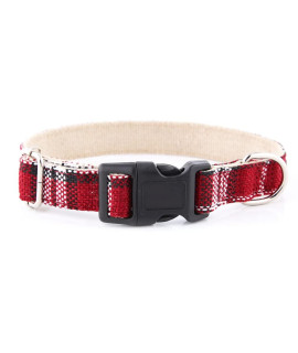 DCSP Pets Dog Collar - Heavy-Duty Dog Collar for Small Dogs, Medium and Large - Eco-Friendly Natural Fabric - Durable and Skin-Friendly - Soft Dog Collar for All Breeds (Large, Red Plaid)