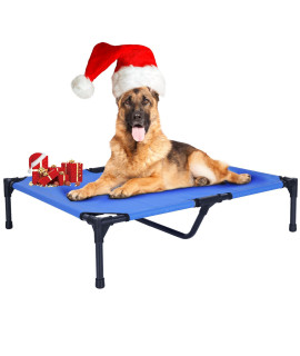 FIOCCO Elevated Dog Bed - Dog Cot with Chew Proof Mesh for Large Dogs, Waterproof Washable Raised Dog Bed, Portable Dog Bed for Outdoor Use, Dog Cots Beds, Blue
