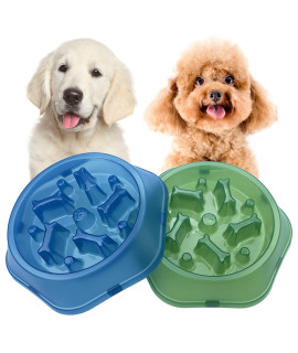 cAISHOW Slow Feeder Dog Bowl Slow Feeder Eating Puppy Food Bowl for Small Medium Large Breed Dogs Pet Bowl Slow Eating Healthy Design (Blue+green)