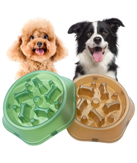 cAISHOW Slow Feeder Dog Bowl Slow Feeder Eating Puppy Food Bowl for Small Medium Large Breed Dogs Pet Bowl Slow Eating Healthy Design (green+Orange)