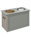 PawHut Raised Pet Feeding Storage Station with 2 Stainless Steel Bowls Base for Large Dogs and Other Large Pets, Gray