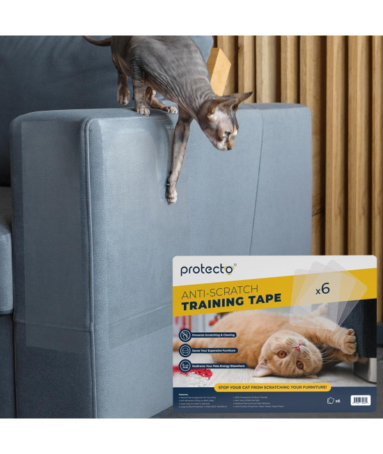 PROTECTO Cat Training Tape - 6Pack 16x12 Cat Anti Scratch Furniture Protector - Clear Double-Sided Sticky Repellent & Clawing Prevention for Sofa Carpet & Door - Pet Scratching Deterrent for Couch