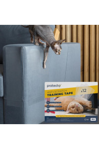 PROTECTO? Cat Training Tape - 12Pack 16x12 Cat Anti Scratch Furniture Protector - Clear Double-Sided Sticky Repellent & Clawing Prevention for Sofa Carpet & Door - Pet Scratching Deterrent for Couch